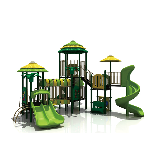 Kids Outdoor Green Forest Playgrounds With Slide Playset Equipment for Preschool