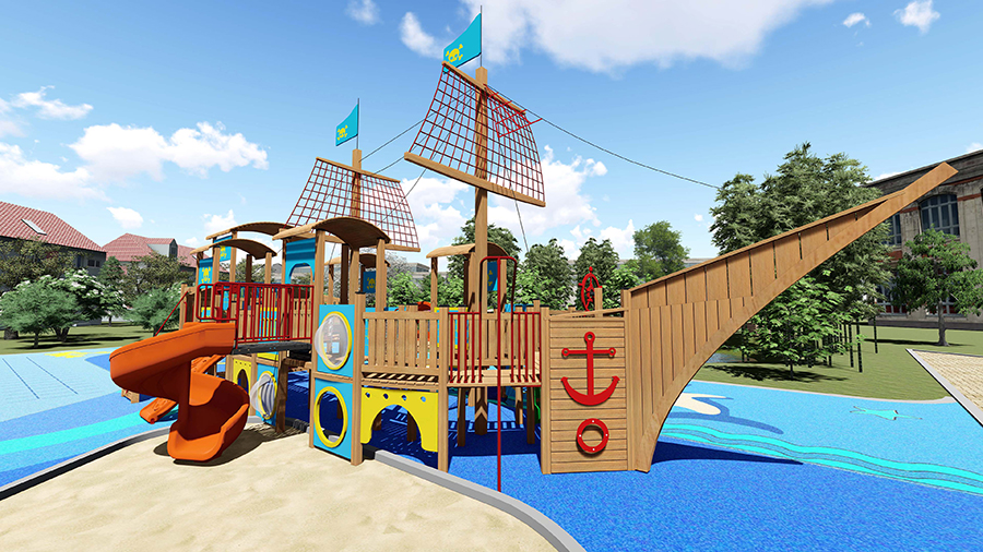Amusement Park Kid Playground Wooden Pirate Ship Playset for Toddler WD-02017700 (1)