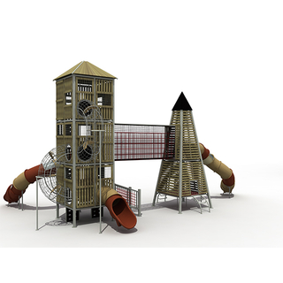 Outdoor Wooden Tower Rope Playground with Rocket Tower