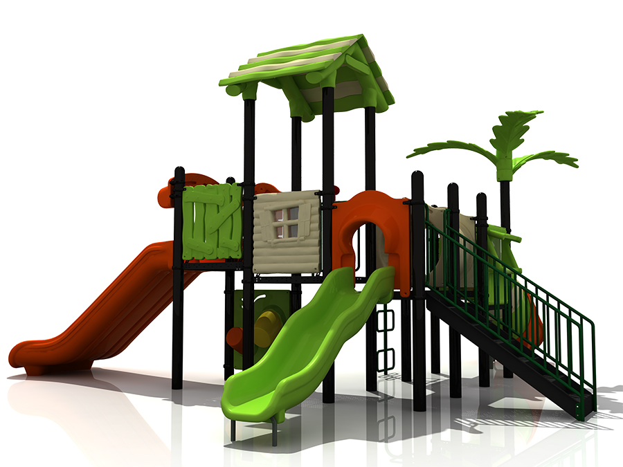 Kids Outdoor Green Forest Playground Slide Playset for Preschool