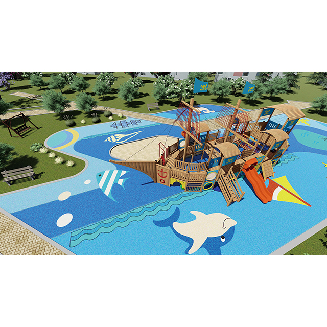 Amusement Park Kid Playground Wooden Pirate Ship Playset for Toddler