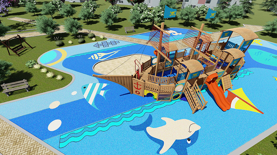 Amusement Park Kid Playground Wooden Pirate Ship Playset for Toddler WD-02017700 (3)